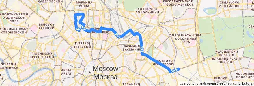 Mapa del recorrido Трамвай 50: Нововоротниковский переулок => Дом культуры «Компрессор» de la línea  en Москва.