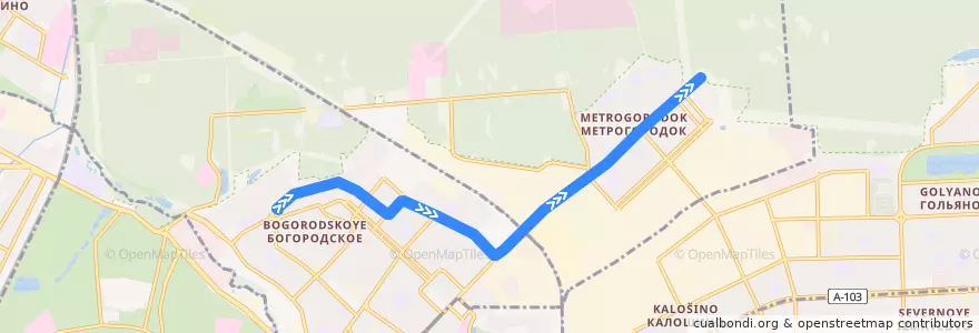 Mapa del recorrido Трамвай 29: Богородское => Метрогородок de la línea  en Восточный административный округ.