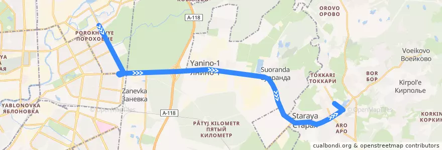 Mapa del recorrido Автобус № 534: Санкт-Петербург, Пороховые => Павлово de la línea  en Всеволожский район.