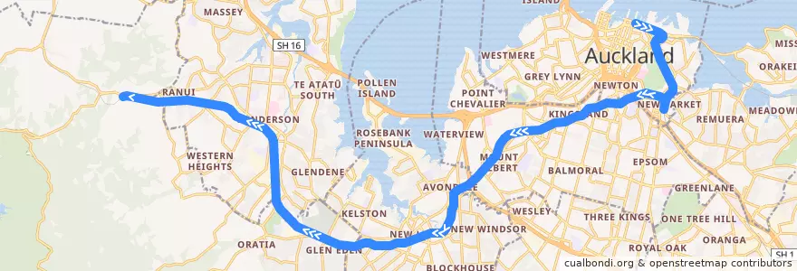 Mapa del recorrido Western Line: Britomart => Swanson de la línea  en オークランド.