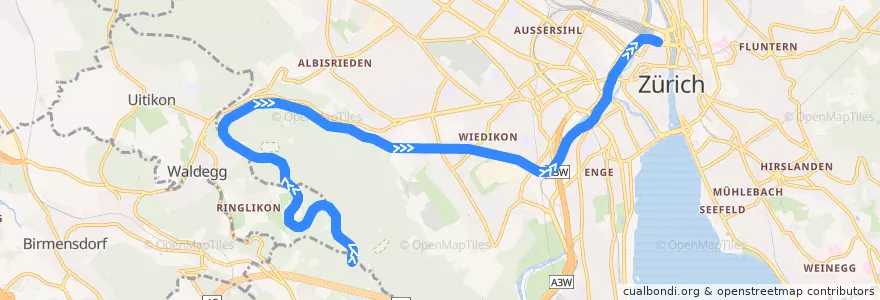 Mapa del recorrido S10: Uetliberg –> Zürich HB de la línea  en Zúrich.
