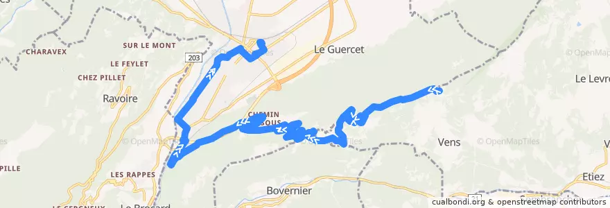 Mapa del recorrido Bus 215 Martigny <-> Chemin <-> Col des Planches de la línea  en Valais/Wallis.