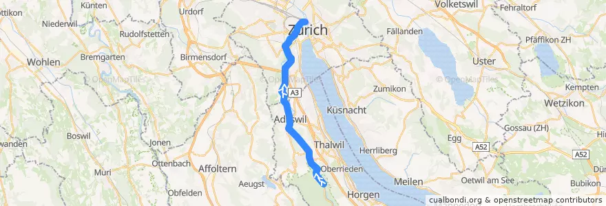 Mapa del recorrido S4: Sihlwald –> Zürich HB de la línea  en チューリッヒ.