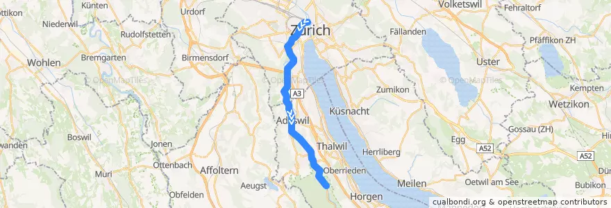 Mapa del recorrido S4: Zürich HB –> Sihlwald de la línea  en Zurique.