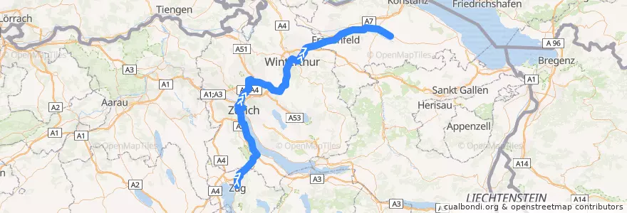 Mapa del recorrido S24: Zug –> Weinfelden de la línea  en سوئیس.