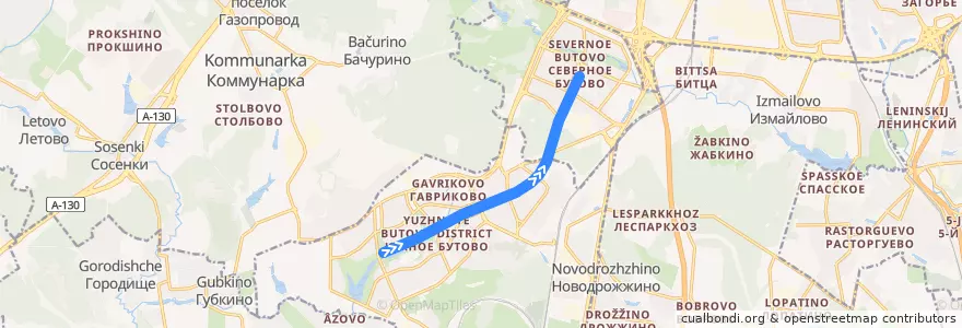 Mapa del recorrido Бутовская линия de la línea  en Юго-Западный административный округ.