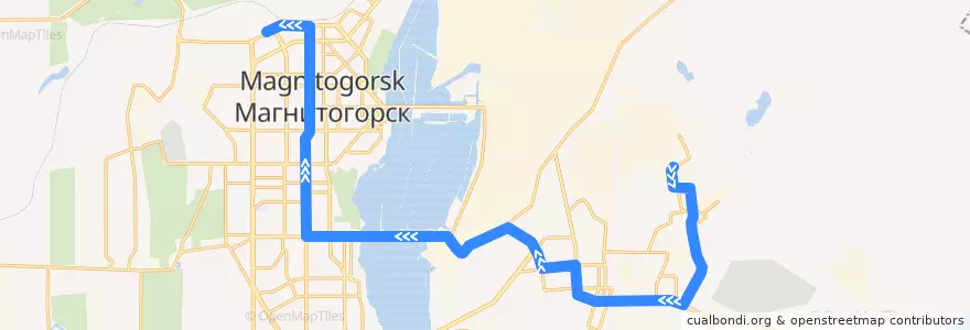 Mapa del recorrido Трамвай №1:РИС - Вокзал de la línea  en Магнитогорский городской округ.
