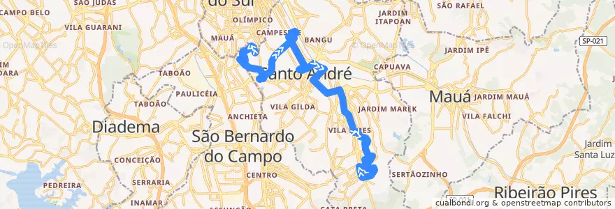 Mapa del recorrido Ônibus B47: Vila Palmares => Vila Luzita de la línea  en Santo André.