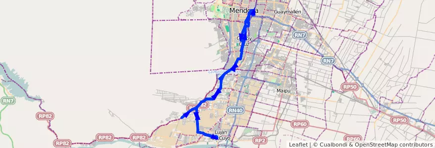 Mapa del recorrido 16 - Bº Sta Elena - Chacras de Coria - Mendoza de la línea G01 en メンドーサ州.