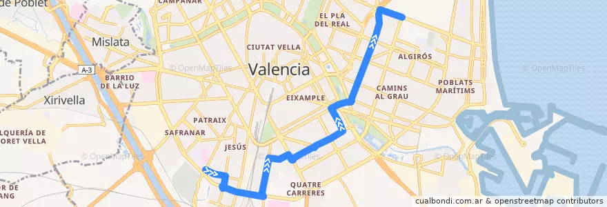 Mapa del recorrido Bus 18: Hospital Dr. Peset => Universitats de la línea  en Comarca de València.