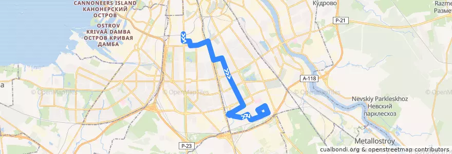 Mapa del recorrido Автобус № 159: Рощинская улица => Малая Балканская улица, д. 60 de la línea  en Фрунзенский район.