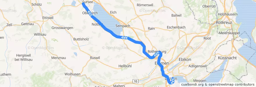 Mapa del recorrido S1: Luzern => Sursee de la línea  en Lucerna.