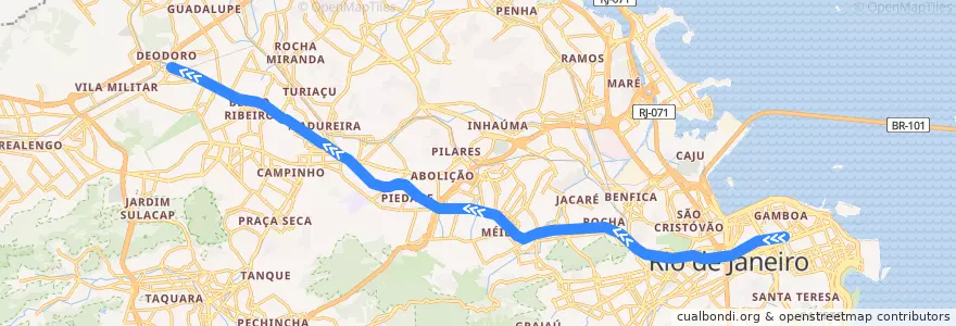 Mapa del recorrido Linha Deodoro: Central do Brasil → Deodoro de la línea  en Rio de Janeiro.