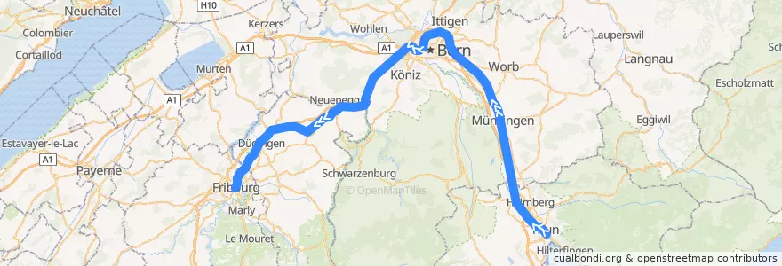 Mapa del recorrido S1: Thun => Fribourg de la línea  en Schweiz/Suisse/Svizzera/Svizra.