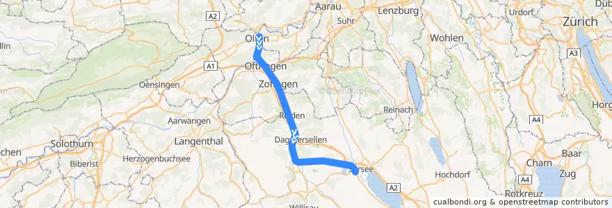 Mapa del recorrido S29: Olten => Sursee de la línea  en Zwitserland.