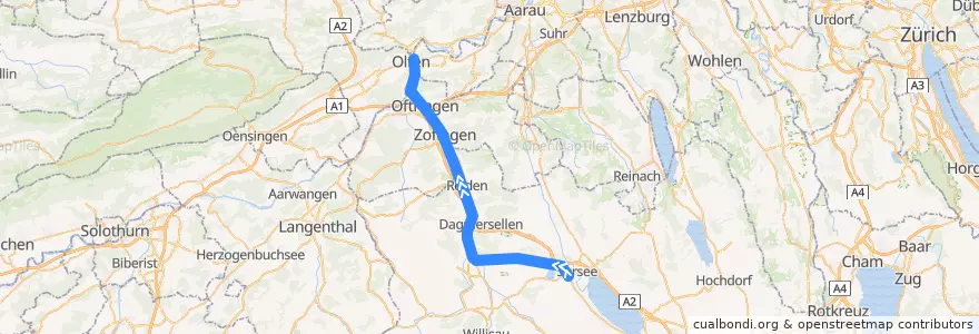 Mapa del recorrido S29: Sursee => Olten de la línea  en 瑞士.