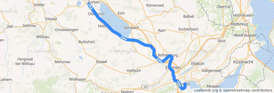 Mapa del recorrido S1: Sursee => Luzern de la línea  en Lucerna.