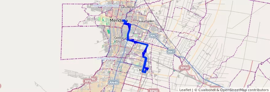 Mapa del recorrido 161 - Maipú - Mendoza -Expreso por Sarratea de la línea G09 en Мендоса.