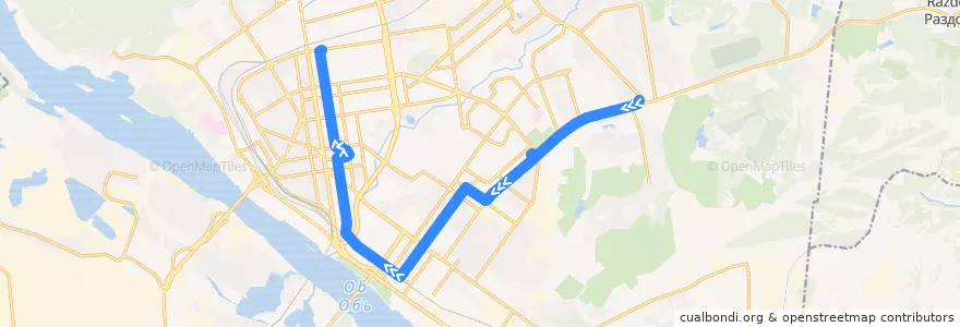 Mapa del recorrido Трамвай 13: Гусинобродское шоссе - улица Писарева de la línea  en ノヴォシビルスク管区.