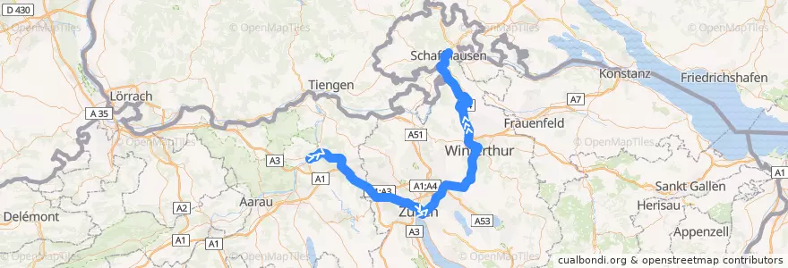 Mapa del recorrido S12: Brugg AG –> Schaffhausen de la línea  en İsviçre.