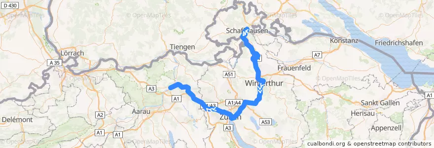 Mapa del recorrido S12: Schaffhausen –> Brugg AG de la línea  en İsviçre.
