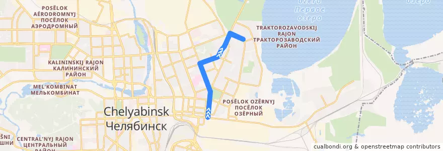 Mapa del recorrido Троллейбус 6: ЧТЗ — Первоозёрный de la línea  en Челябинский городской округ.