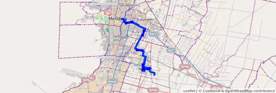 Mapa del recorrido 162 - Mendoza - Barrio Tropero Sosa- Hospital Italiano de la línea G09 en メンドーサ州.