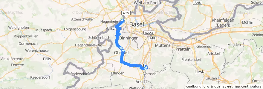 Mapa del recorrido Bus 64: Dornach, Bahnhof => Basel, Bachgraben de la línea  en Bezirk Arlesheim.