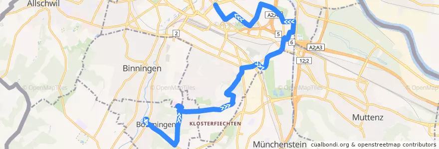 Mapa del recorrido Bus 37: Bottmingen, Schloss => Basel, Aeschenplatz de la línea  en 瑞士.