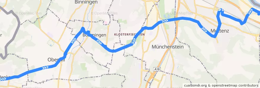Mapa del recorrido Bus 60: Biel-Benken BL, Brücke => Muttenz, Novartis de la línea  en Bezirk Arlesheim.