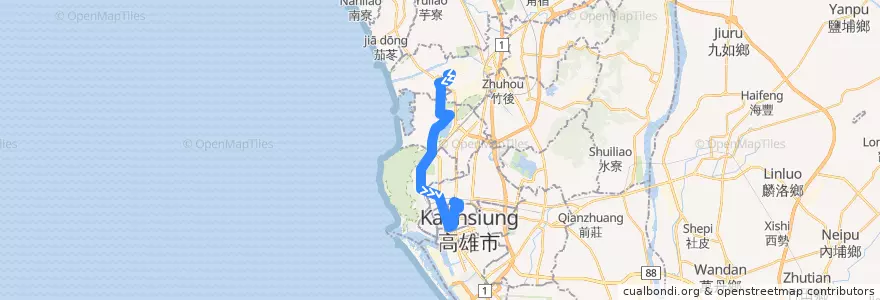 Mapa del recorrido 218A(往程) de la línea  en كاوهسيونغ.