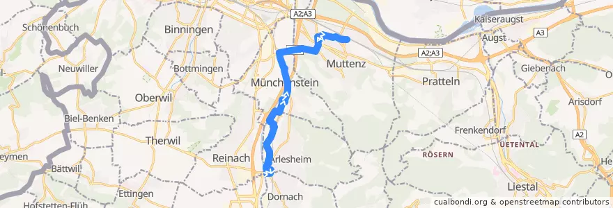 Mapa del recorrido Bus 63: Dornach, Bahnhof => Muttenz, Bahnhof de la línea  en Арлесхайм.