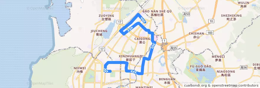 Mapa del recorrido 3路(正線_往程) de la línea  en Kaohsiung.