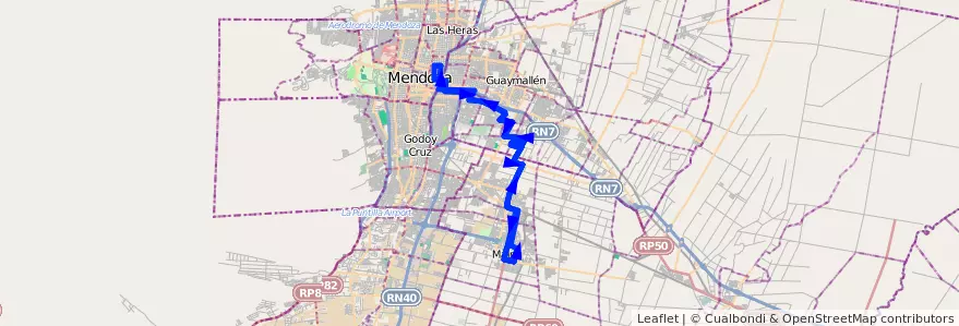 Mapa del recorrido 163 - Maipú - Mendoza por Jesús Nazareno de la línea G09 en メンドーサ州.