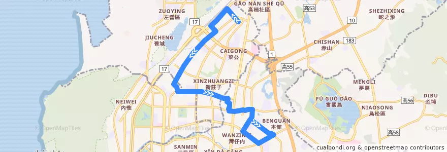 Mapa del recorrido 16路(正線_往程) de la línea  en كاوهسيونغ.