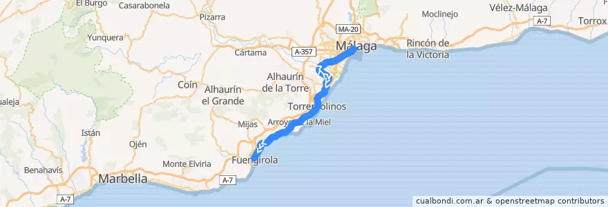Mapa del recorrido C-1 de la línea  en Málaga.