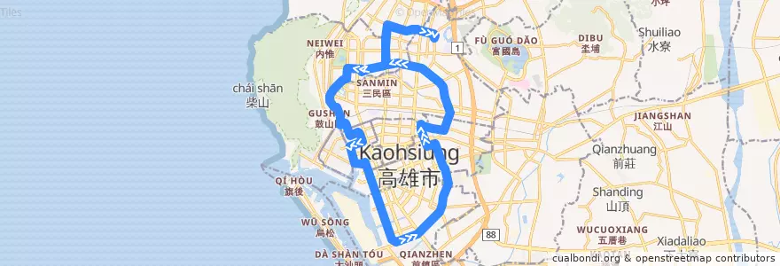 Mapa del recorrido 環狀東線 de la línea  en كاوهسيونغ.