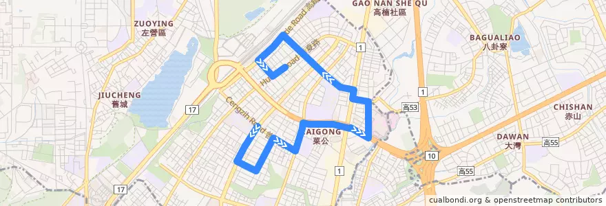Mapa del recorrido 紅50(往程) de la línea  en 左營區.