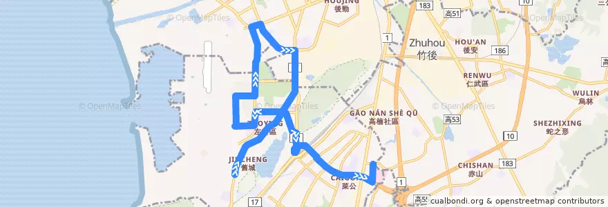 Mapa del recorrido 39路(往程) de la línea  en Kaohsiung.
