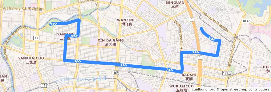 Mapa del recorrido 紅28(正線_往程) de la línea  en 三民區.
