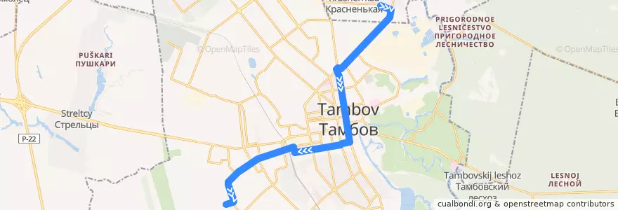 Mapa del recorrido Автобус №13к: д.Красненькая — Сенько de la línea  en городской округ Тамбов.