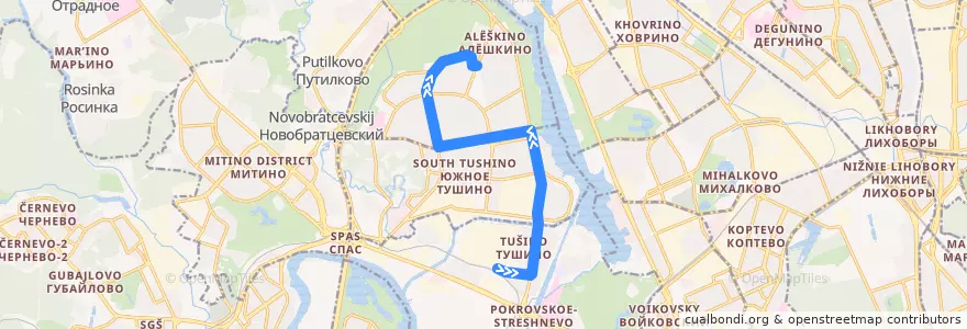 Mapa del recorrido Автобус №96: Станция МЦД "Тушинская" - Метро "Планерная" de la línea  en Nordwestlicher Verwaltungsbezirk.