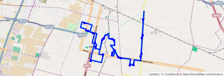 Mapa del recorrido 165 - Local Coquimbito, Bº Canciller de la línea G09 en Maipú.