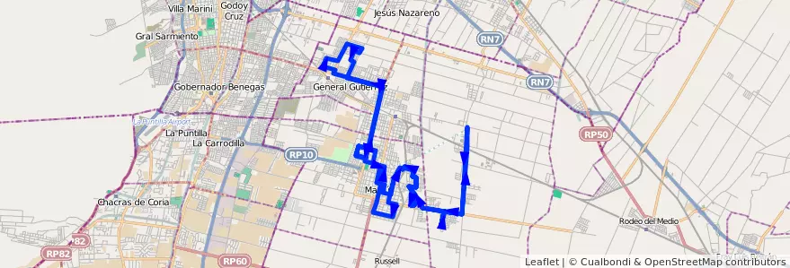 Mapa del recorrido 165 - Local Coquimbito, Luzuriaga de la línea G09 en Maipú.
