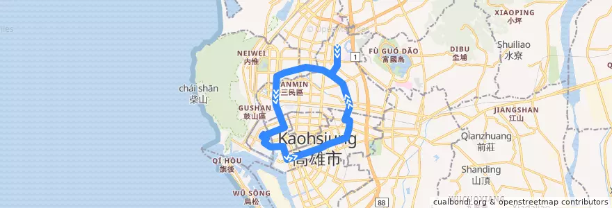 Mapa del recorrido 0南路 de la línea  en Гаосюн.
