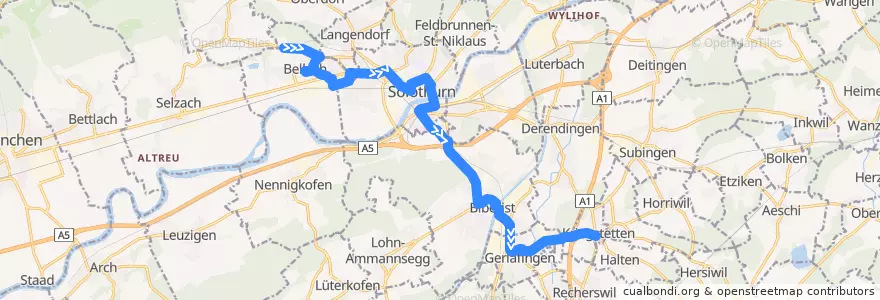 Mapa del recorrido Bus 2: Bellach => Kriegstetten de la línea  en Solothurn.