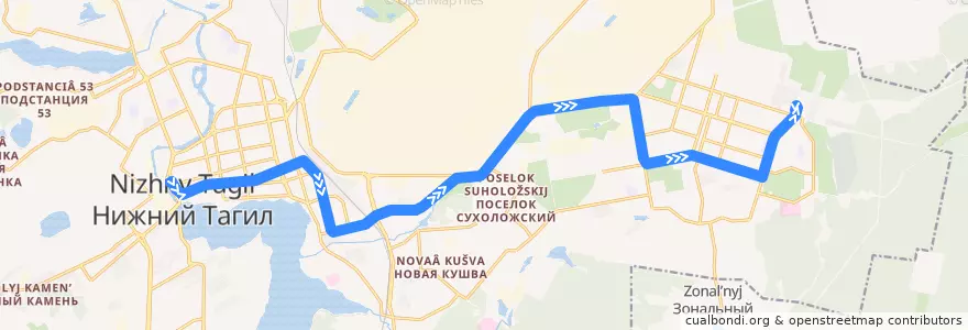 Mapa del recorrido Трамвай 12: Островского - Пихтовые горы de la línea  en городской округ Нижний Тагил.