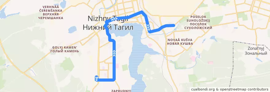 Mapa del recorrido Трамвай 15: ГГМ - Новая Кушва de la línea  en ニジニ・タギル管区.