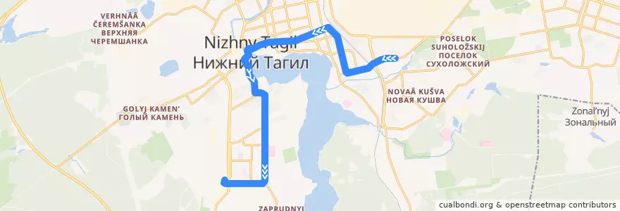 Mapa del recorrido Трамвай 15: Новая Кушва - ГГМ de la línea  en городской округ Нижний Тагил.