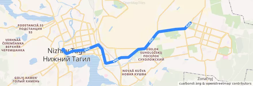 Mapa del recorrido Трамвай 1: УВЗ - Островского de la línea  en ニジニ・タギル管区.